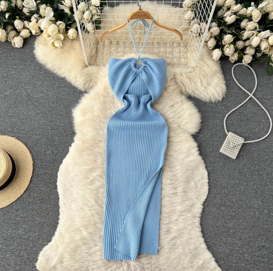 Nora Knit Midi Dress - Light blue