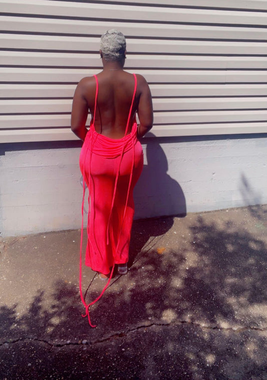 Doing My Thing Backless Dress - Neon Coral